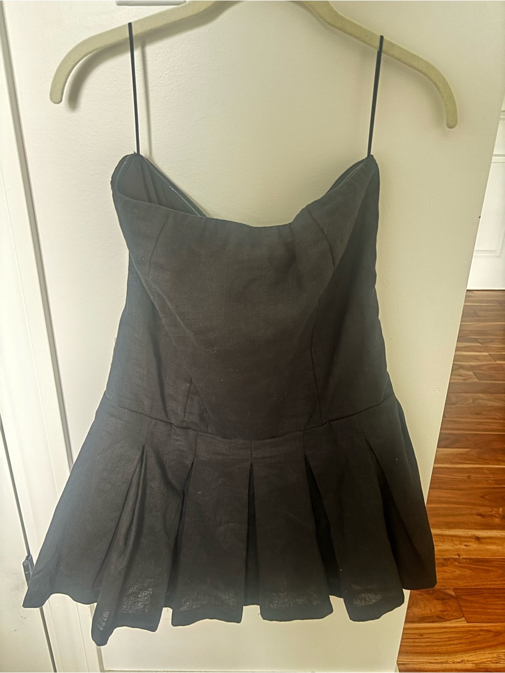 bishop + young Black Spaghetti-Strap Pleated Mini Dress